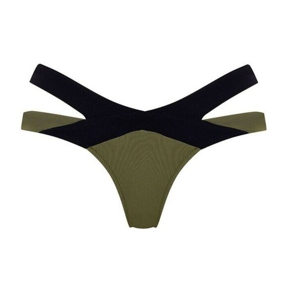 Agent Provocateur Mazzy Bikini Brief Bottom Khaki & Black size 2 / US 4 NEW $145 - Picture 1 of 3